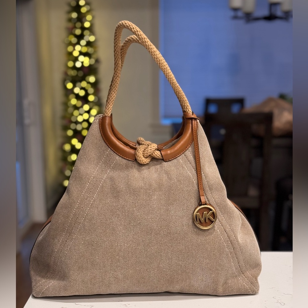 Michael Kors Isla Cream and Brown Shoulder Bag